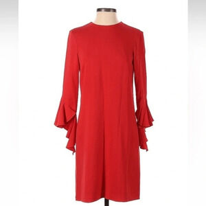 Worth New York Red Long Ruffle Sleeve Holiday Party Cocktail Dress Size 0 XS
